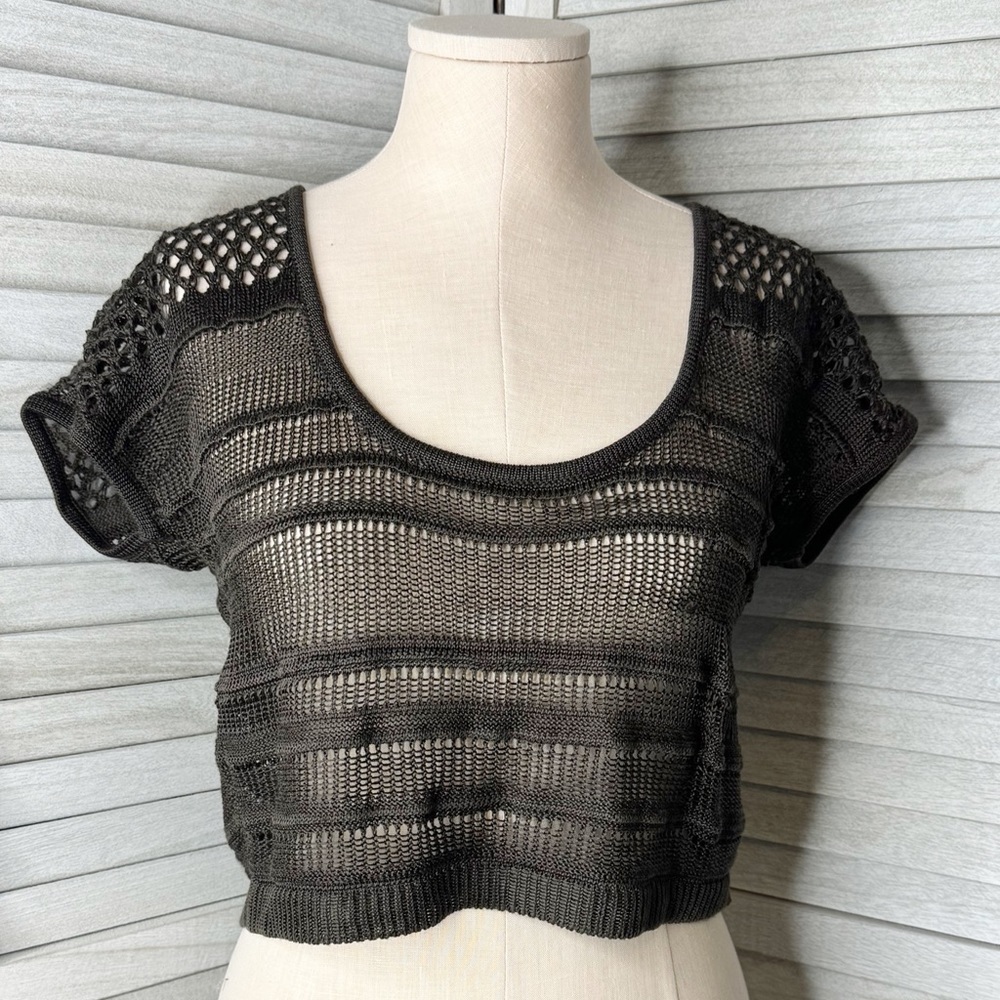 Bebe Olive Green Crochet Crop Top Small Boho Festival Y2K Chic Sweater - Picture 7 of 7